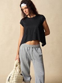 VARSIVA Women's Polka Dot Casual Daily Wear Sports T-Shirt - Black and White - View 10