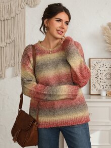 EMERY ROSE Plus Size Women's Winter Gradient Knit Pullover Sweater - Multicolor - View 3