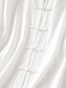 SHEIN LUNE CURVE 大尺碼仿亞麻條紋印花休閒通勤舒適長袖女款襯衫 - 白色 - 查看 4