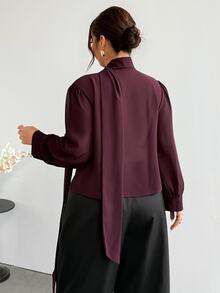 Firerie Plus Size Women Lace Patchwork Casual Daily Long Sleeve Blouse - Purple - View 2