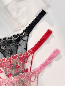 PetitDoll 3pcs/Set Women's Heart Embroidery Thong Panties, Sweet And Cute, Suitable For Various Outfit Scenarios, Soft And Comfortable, Suitable For Daily And All-Season Wear - Multicolor - View 3