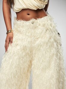 Denimoi Fur Barrel Pants Fashion Pants Concert Outfit GNO Cool Girl Outfits Fashionable Streetwear - Apricot - View 2