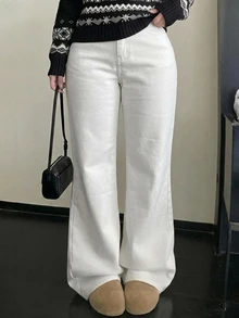 Dazy Plus Plus Size Women's Casual Daily Travel Denim Jeans With Pockets And Buttons - White - View 3
