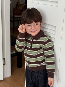 DAZY Infant (Boy) Turn-Down Collar Striped Korean Style Long Sleeve Autumn/Winter Sweater - Dark Green - View 9