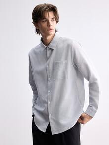 RONVEXI Men's Solid Color Casual Versatile Daily Wear Shirt - Blue - View 3