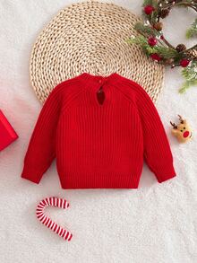 SHEIN Newborn Baby Letter Pattern Casual Daily Long Sleeve Sweater - Red - View 2