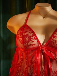 MidnightGlam 2pcs Plus Size Sexy Lingerie Dress - Red - View 3