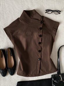 Comfortcana Women's Fashion Versatile Asymmetrical Button Trench Coat Jacket Street Style Elegant Teachers' Day Office Brown Autumn - Brown - View 6