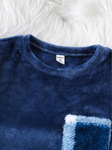 SHEIN 青少年男孩圓領長袖上衣與格紋長褲居家休閒套裝 - 彩色 - 查看 3