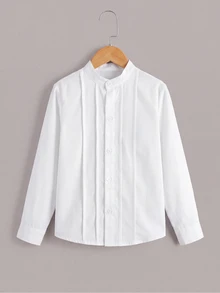 SHEIN 大童男孩純色長袖單排扣休閒襯衫 - 彩色 - 查看 1