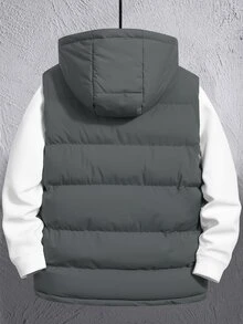 Manfinity Homme Men's Hooded Zipper Vest Winter Coat , Fall Winter, Puffer - Dark Grey - View 2