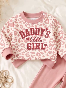 Newborn Baby Letter Print Long Sleeve Top And Pants Casual Everyday Set - Multicolor - View 4