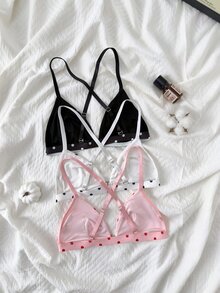 Napfluff Bộ 3 món áo ngực cài trước họa tiết chấm bi phong cách casual thoải mái cho cô gái châu Á - Nhiều màu - Xem 2