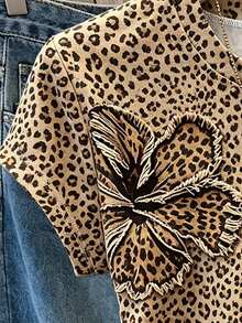 Resyla Plus Size Women's Leopard & Floral Print Round Neck Short Sleeve Waist-Cinched T-Shirt - Multicolor - View 4