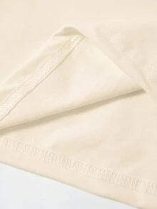 SHEIN 1件青少年男孩休閒極簡設計壓紋字母純色圓領套頭T恤，舒適面料，適合春夏秋季 - 杏色 - 查看 3