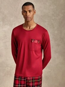 EverLounge Men's Plaid Pocket Top And Pants Loungewear Set - Red - View 5