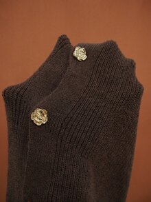 SHEIN Franclia Women's Autumn/Winter Knitted Floral Button V-Neck Cardigan - Coffee Brown - View 8