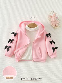 Cozy Pixies 女嬰蝴蝶結裝飾前拉鍊休閒連帽衛衣 - 粉色 - 查看 3