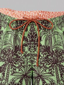 Swim Oasis Plus Size Coconut Tree Print One-Piece Swimsuit With Drawstring Waist Shorts Set - Multicolor - View 8