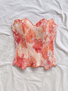 Soleia 歐美年輕度假風性感前衛蕾絲雙層修身魚骨束胸衣 Bustier INS配色甜美浪漫花卉鏤空刺繡塑身衣 女款秋季服飾 - 橘色 - 查看 6