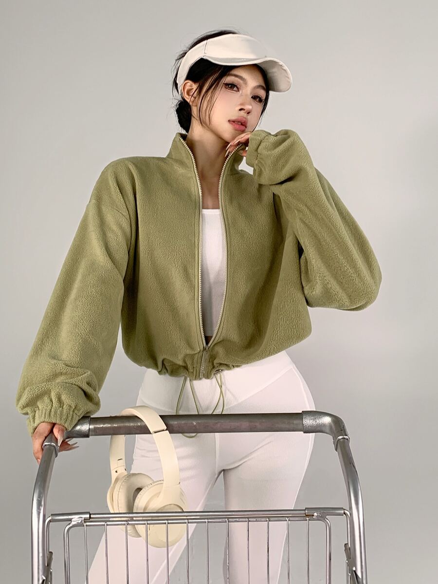 DAZY 女款素色落肩長袖拉鍊運動夾克 - Limelight Green - 查看 1