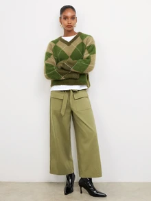 Maija Holiday Party Urban Green Autumn/Winter Women's Plaid Small V-Neck Sweater - Army Green - View 5