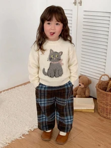 DAZY 嬰兒女童圓領卡通長袖秋冬毛衣 幼兒 - 白色 - 查看 1