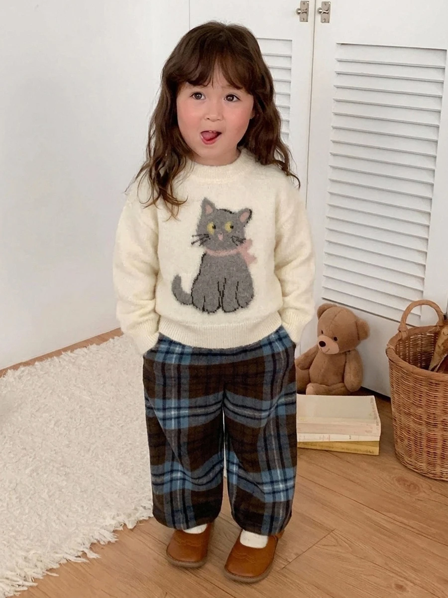 DAZY 嬰兒女童圓領卡通長袖秋冬毛衣 幼兒 - 白色 - 查看 1
