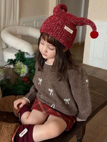 DAZY Infant (Girl) Round Neck Bow Long Sleeve Sweater, Autumn/Winter - Coffee Brown - View 5
