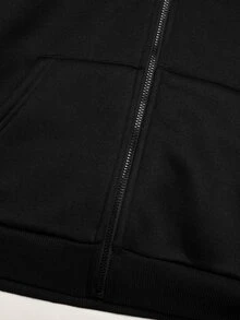 SHEIN جاكيت كارديجان بغطاء رأس فرو كاجوال للفتيات المراهقات، ديكور أطفال، أسود سادة، خريف/شتاء - الأسود - مشاهدة 10