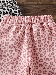 2件組女童幼兒保暖內裡運動長褲，時尚豹紋彈性腰收口慢跑褲，秋冬加厚抓絨長褲，柔軟彈性粉色豹紋＋經典豹紋寬鬆版型小女孩運動褲 - 彩色 - 查看 4