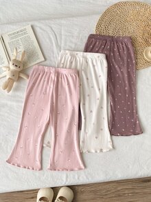 SHEIN Playful Pals 3pcs/Set Solid Color Long Pants For Baby Girls, Simple & Fashionable, Suitable For Outings, Spring/Autumn, Comfortable & - Multicolor - View 2