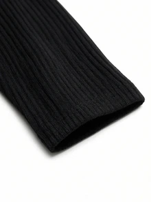 INAWLY Plus Size Black Ribbed Knit Cold Shoulder Long Sleeve Top With Asymmetric Button Closure For Women - Black - View 3