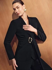 MOTF PREMIUM WOMEN'S METAL DECOR FASHION VERSATILE COMMUTE & TRAVEL BLAZER - Black - View 1