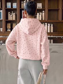 CovetEZ 休閒極簡風粉色碎花滿版印花女款薄款運動衫，適合秋冬穿著 - 彩色 - 查看 2