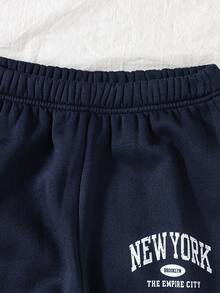 Tween Girls Fleece Lined 2-In-1 College Sweatshirt & Wide Leg Pants Set - Navy Blue - View 9