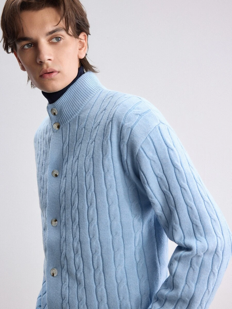 RONVEXI Men's Fashion Ribbed Button Long Sleeve Knit Cardigan - Multicolor - View 1