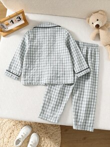 SHEIN 休閒舒適刺繡熊貼布領口長袖居家服套裝 男童款 - 彩色 - 查看 2