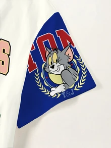 TOM & JERRY X SHEIN Plus Size Letter Cartoon Print Casual Daily Short Sleeve T-Shirt - White - View 4