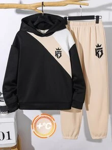 SHEIN Bộ 2 món áo nỉ và quần dài phối màu cho bé trai tuổi teen, phong cách thường ngày, thoải mái, thời trang, đa năng, chất vải mềm, phù hợp mặc hằng ngày và đi học - Nhiều màu - Xem 2