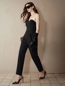 MOTF PREMIUM ONE-SHOULDER CHIFFON STRAPLESS FITTED ANKLE-LENGTH JUMPSUIT - Black - View 3