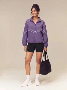 OutZeal Women Sports Jacket Gym Casual Printed Stand Collar Zip Up Jacket Fall Winter - Bold Plum - View 8