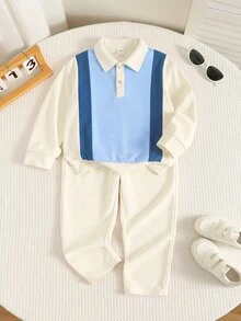 Young Boy Colorblock Patchwork Kids Sweatshirt & Autumn Pants Set - Multicolor - View 6