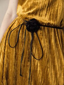 MOTF PREMIUM GOLD HALTER NECK PLEATED EVENING DATE LONG DRESS - Gold - View 4
