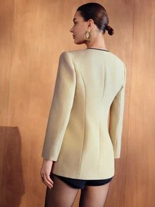 MOTF PREMIUM COLLARLESS BOWKNOT ELEMENT BLAZER - Apricot - View 7