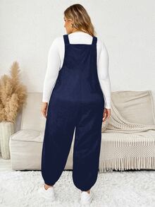 Plussiva Plus Maternity Solid Button Detail Overall Without Tee Photoshoot Summer Maternity Going Out - Navy Blue - View 2