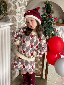 DAZY Infant (Girl) Round Neck Diamond Pattern Long Sleeve 2 Pieces Sweater Set - Apricot - View 5