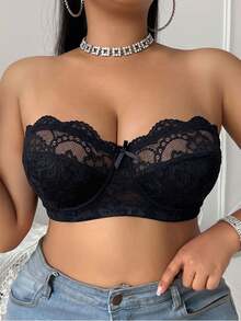 Divavoom 1件大尺碼女款蕾絲無肩帶鋼圈內衣 - 黑色 - 查看 7