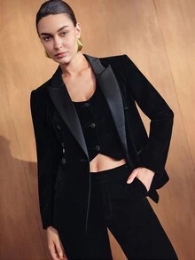 MOTF PREMIUM WOMEN'S SOLID COLOR SINGLE-BREASTED MATTE VELVET VEST - Black - View 1