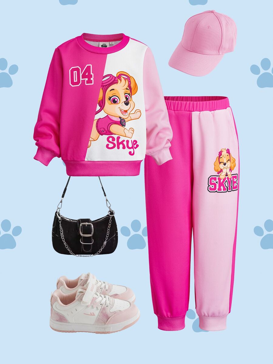 SHEIN | PAW Patrol طقم سويت شيرت بأكمام طويلة وبنطال جوجر بطبعة كرتونية للفتيات الصغيرات - متعدد الألوان - مشاهدة 1